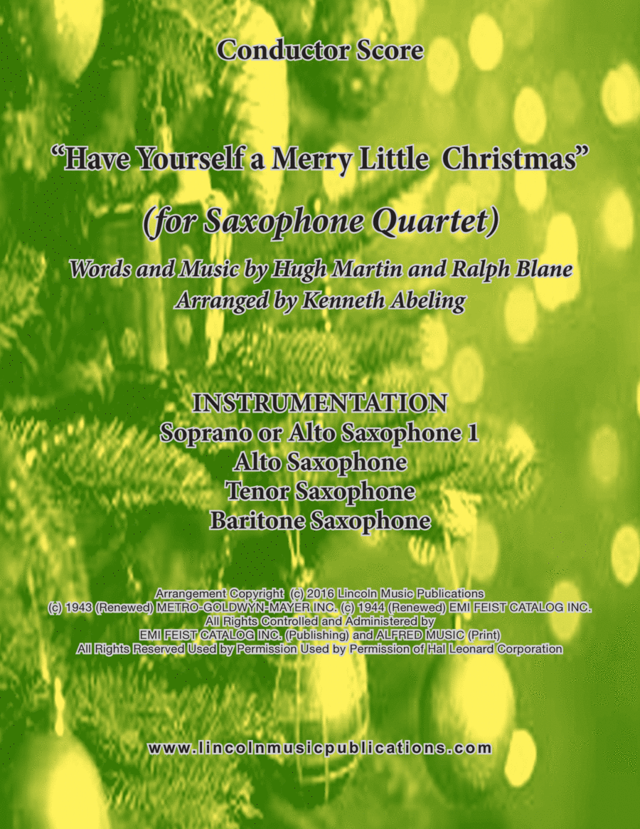 Have Yourself A Merry Little Christmas from MEET ME IN ST. LOUIS Saxophone Quartet scores gallery preview page 1