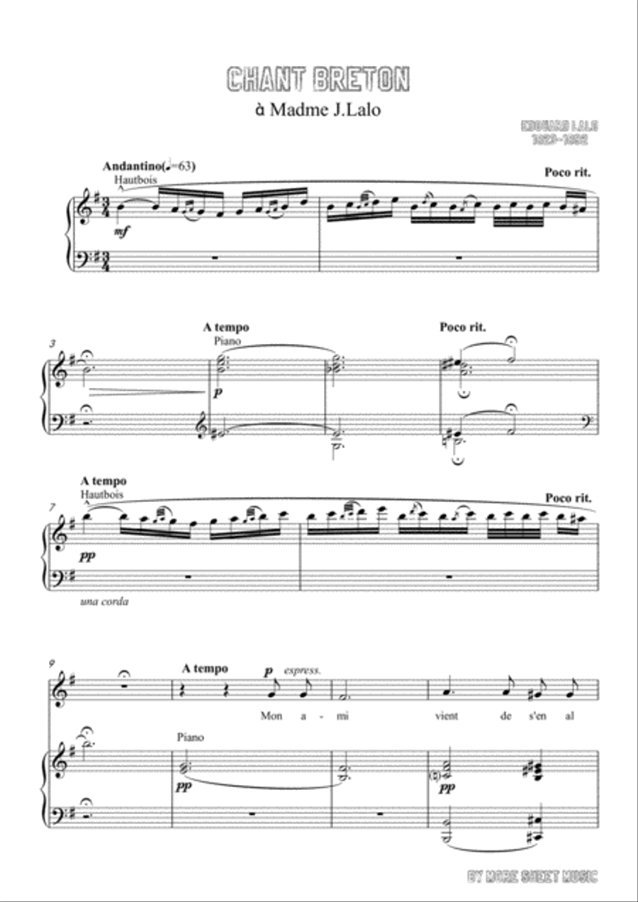 Lalo-Chant breton in e minor,for Voice and Piano Voice Solo scores gallery preview page 3