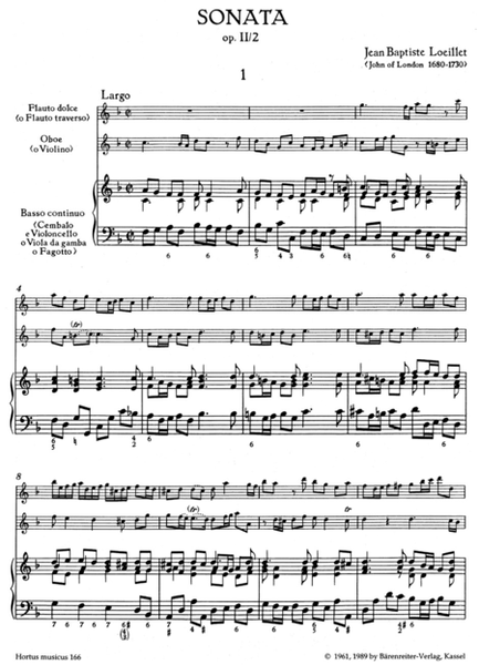Triosonate for Treble Recorder (Flute), Oboe (Violin) and Basso continuo F major op. 2/2