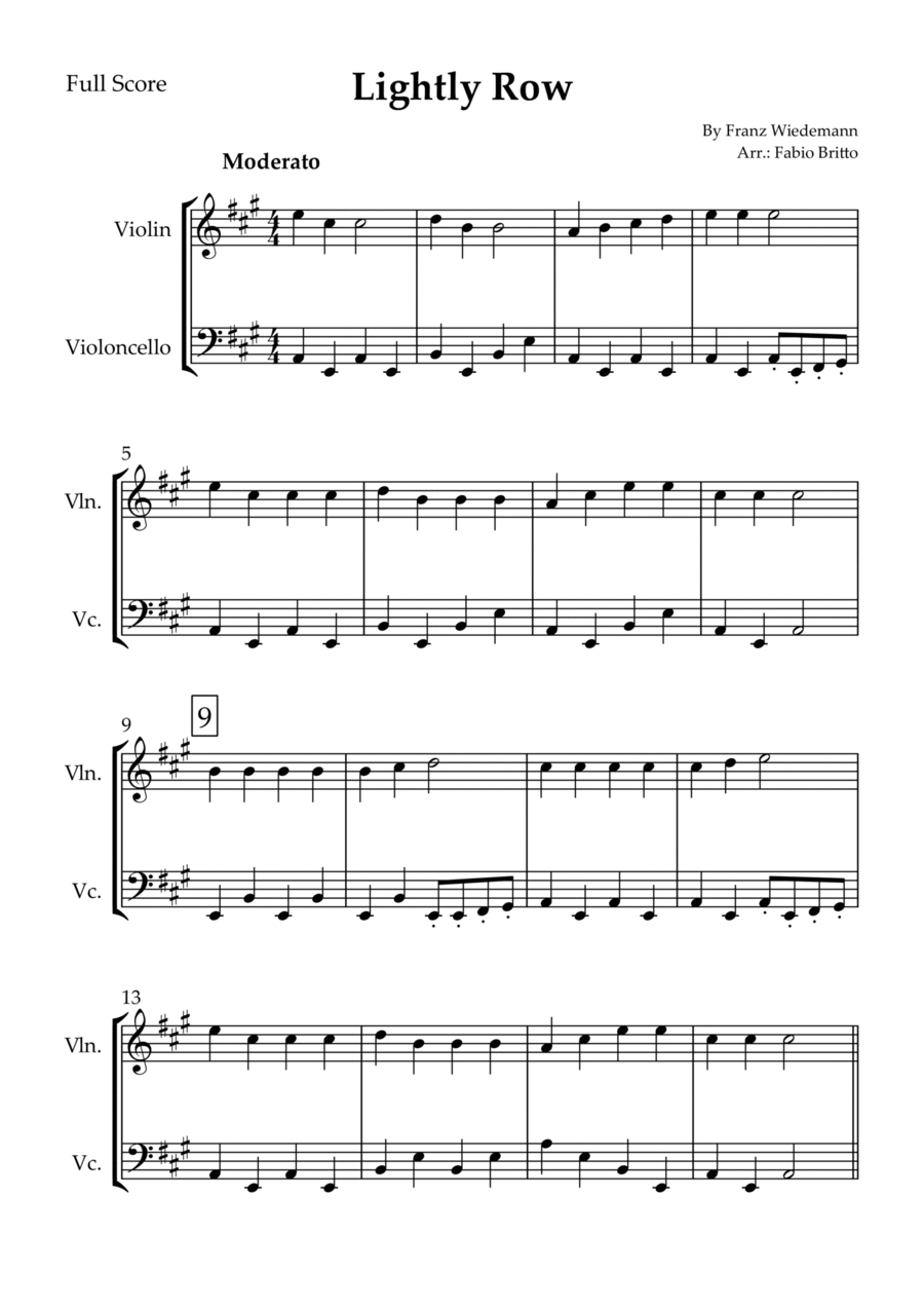 Lightly Row for Violin & Cello Duo String Duet scores gallery preview page 1