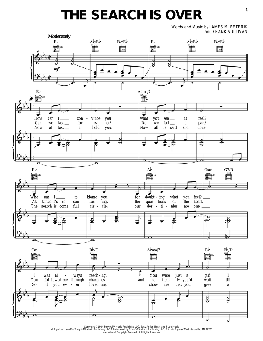 The Search Is Over Piano, Vocal, Guitar scores gallery preview page 1
