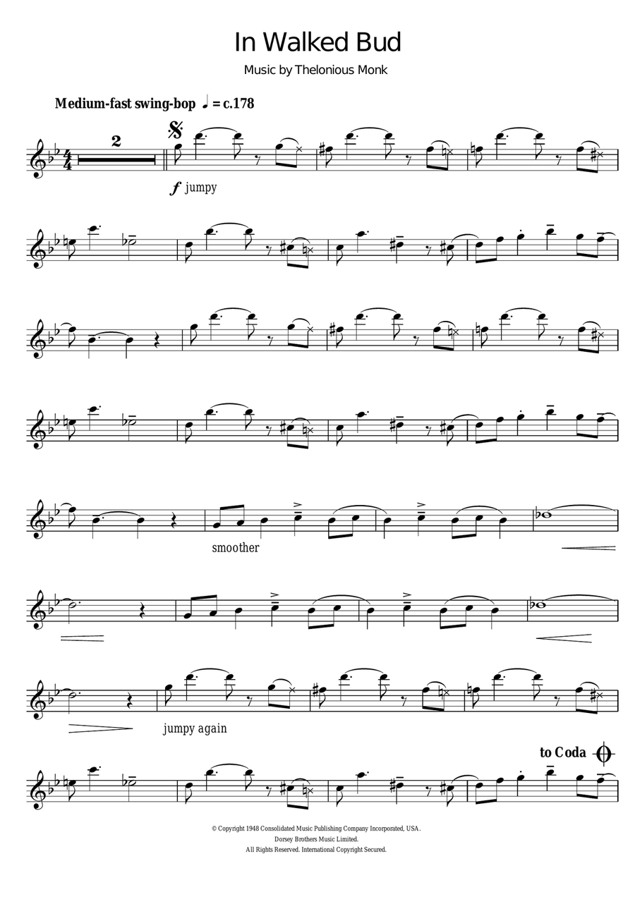 In Walked Bud Tenor Saxophone scores gallery preview page 1