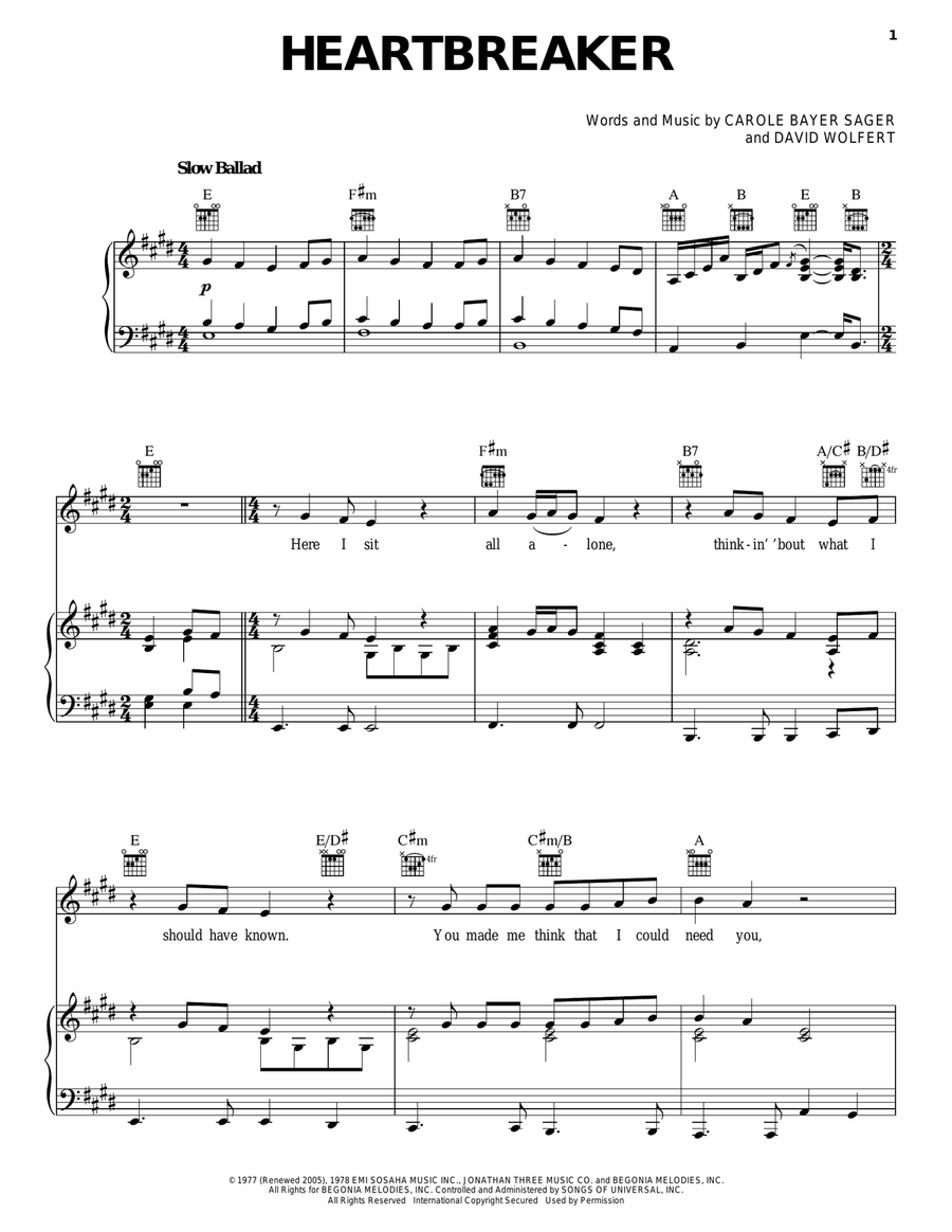 Heartbreaker Piano, Vocal, Guitar scores gallery preview page 1