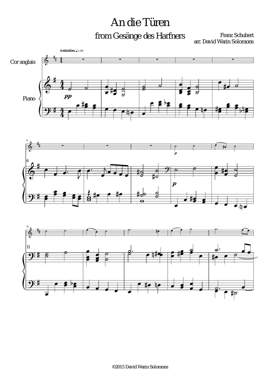 An die Türen (I will creep up to the doors) for cor anglais and piano English Horn scores gallery preview page 2