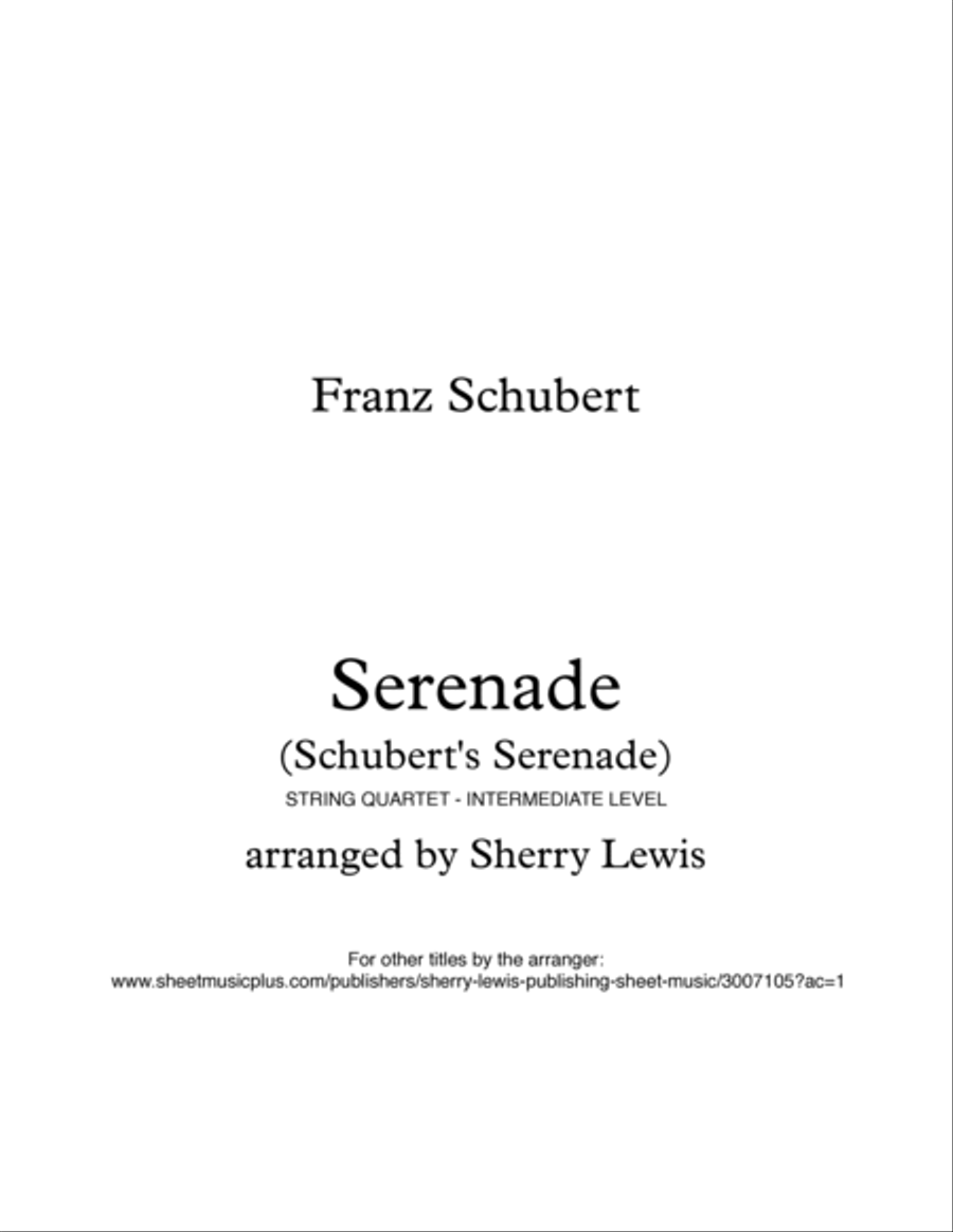 SCHUBERT SERENADE String Quartet, Intermediate Level for 2 violins, viola and cello image number null