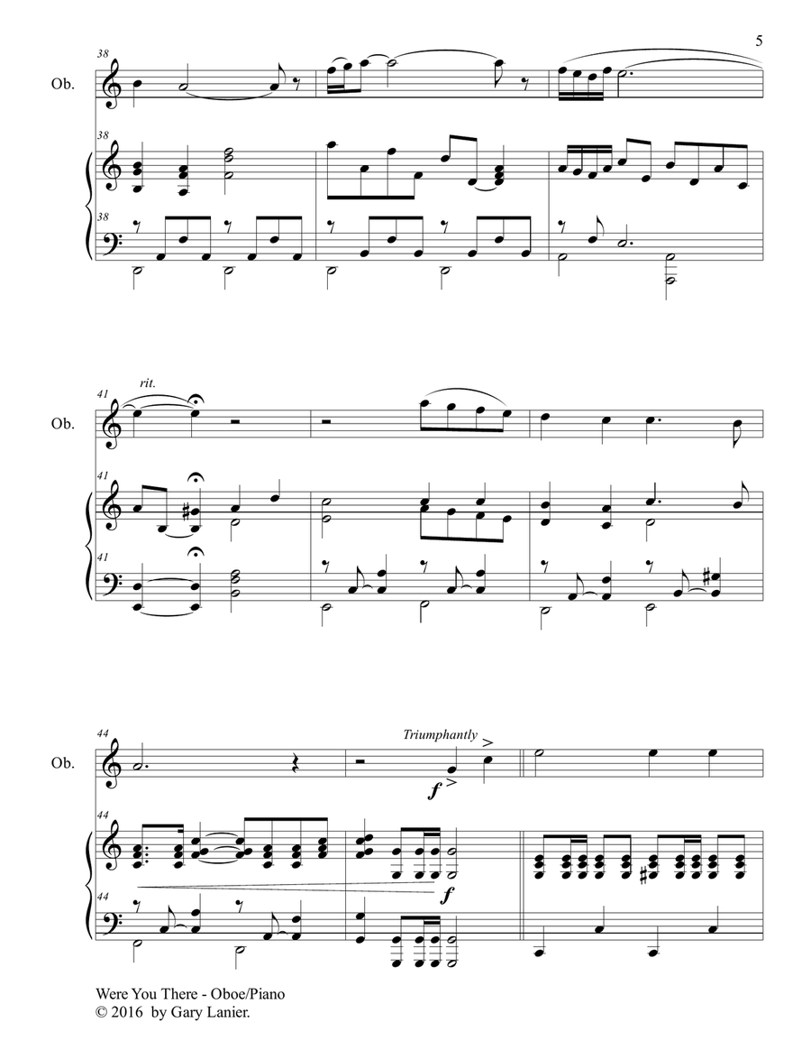 Gary Lanier: WERE YOU THERE (Duet – Oboe & Piano with Parts) Woodwind Duet scores gallery preview page 6