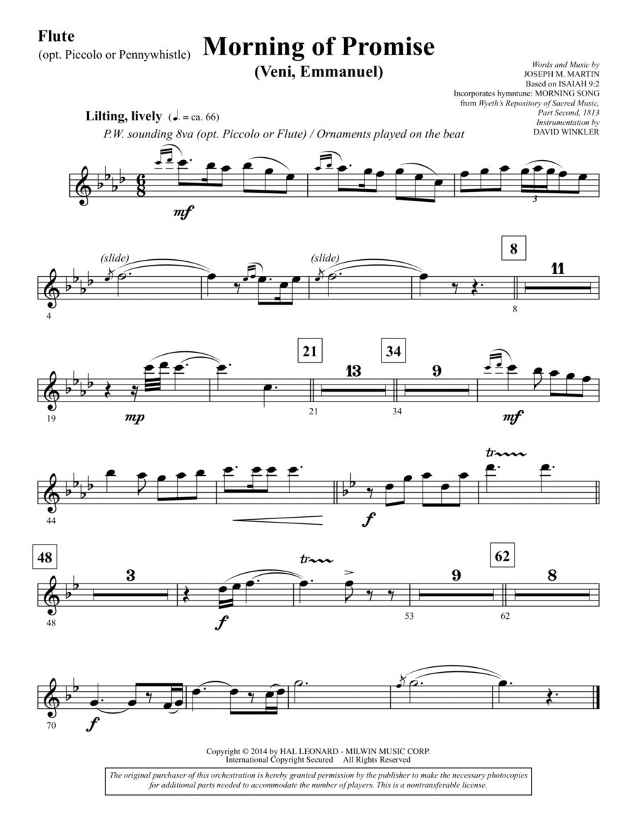 Morning of Promise - Flute (opt. Picc/Pennywhistle) Choir scores gallery preview page 1