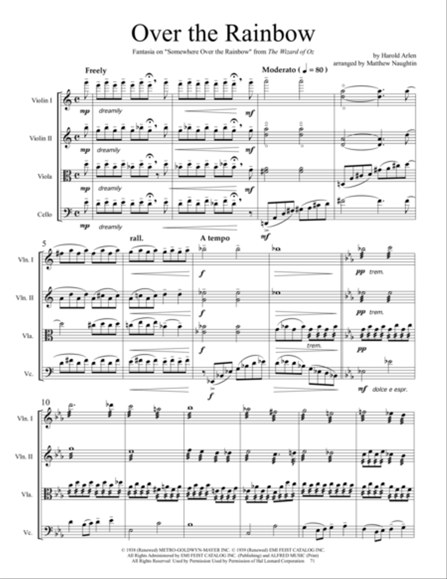 Over The Rainbow (from The Wizard Of Oz) String Quartet scores gallery preview page 1