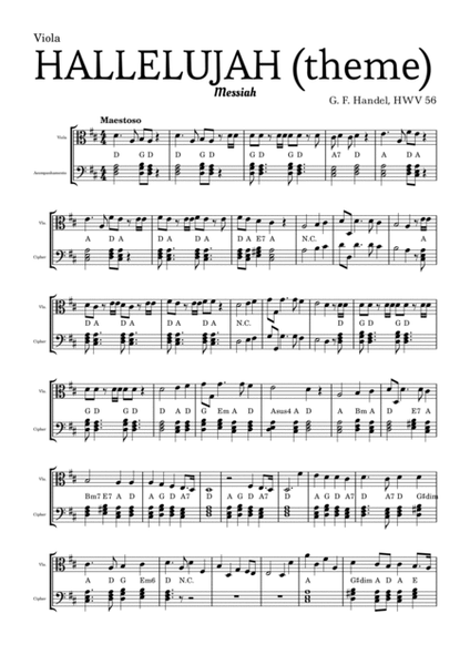 Aleluia (HALLELUJAH), of the Messiah - for Viola and accompaniment image number null