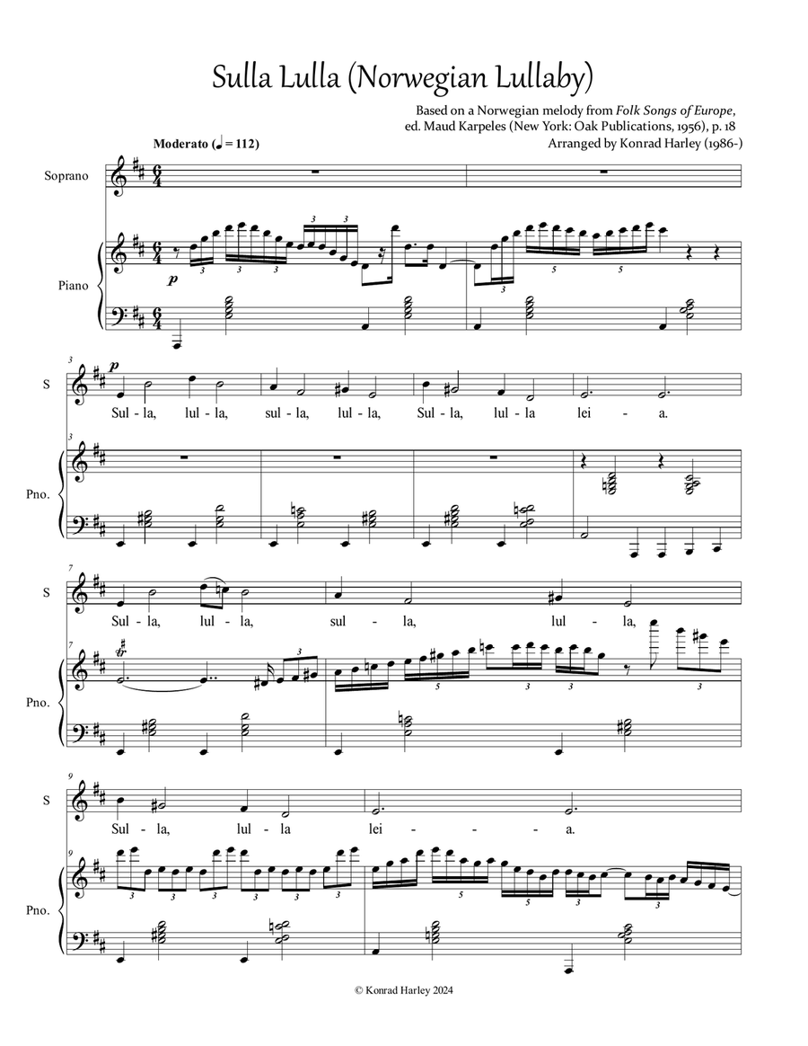 Sulla Lulla (Norwegian Lullaby) Voice scores gallery preview page 1
