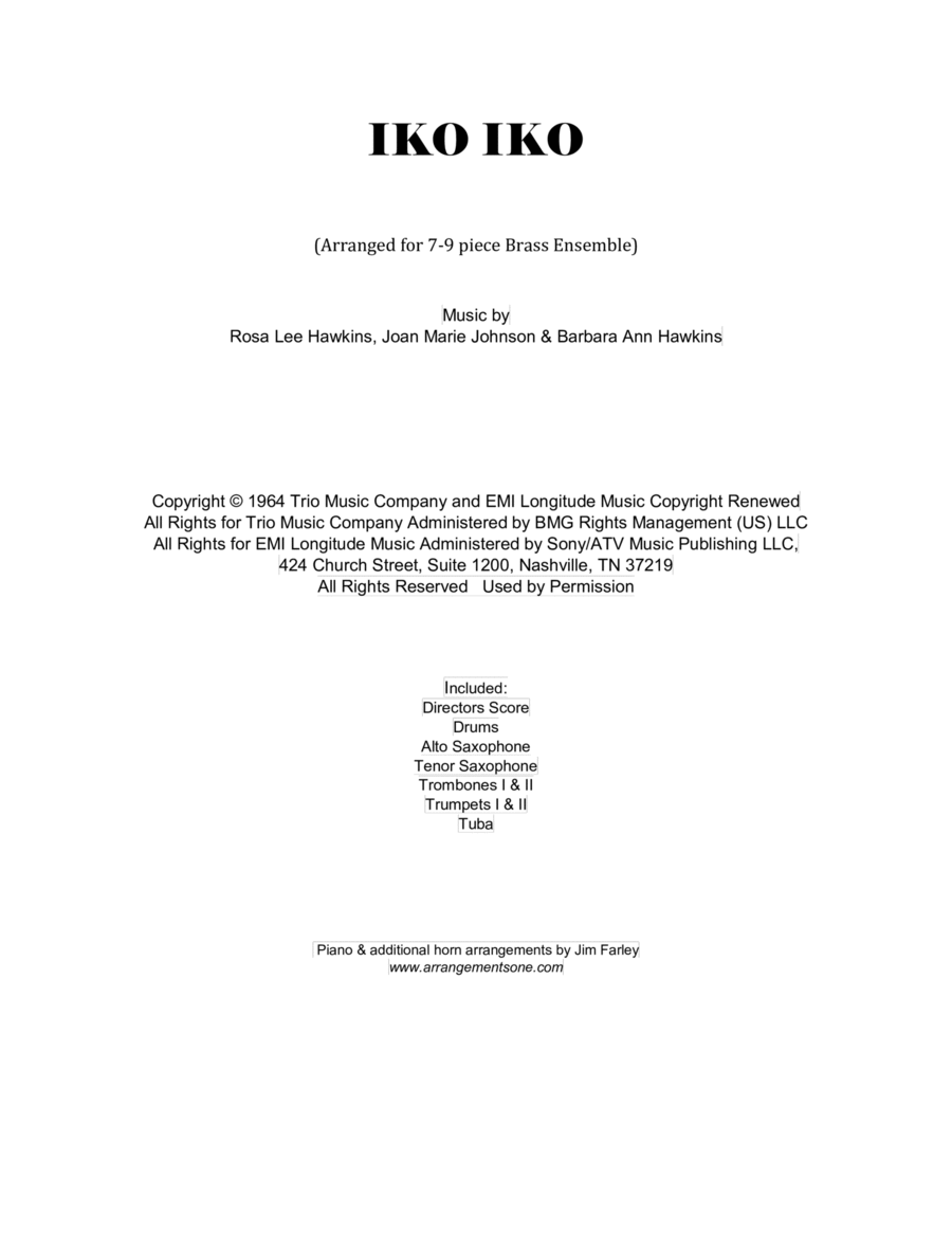 Iko Iko Jazz Ensemble scores gallery preview page 1