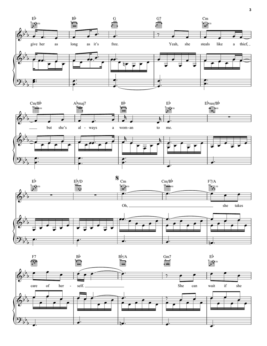She's Always A Woman Piano, Vocal, Guitar scores gallery preview page 3