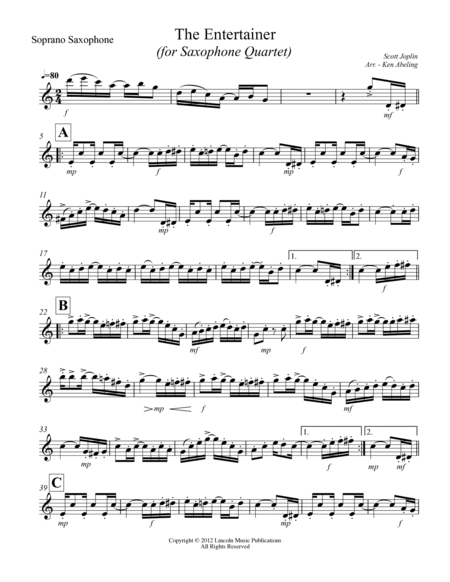 Joplin - “The Entertainer” (for Saxophone Quartet SATB) image number null