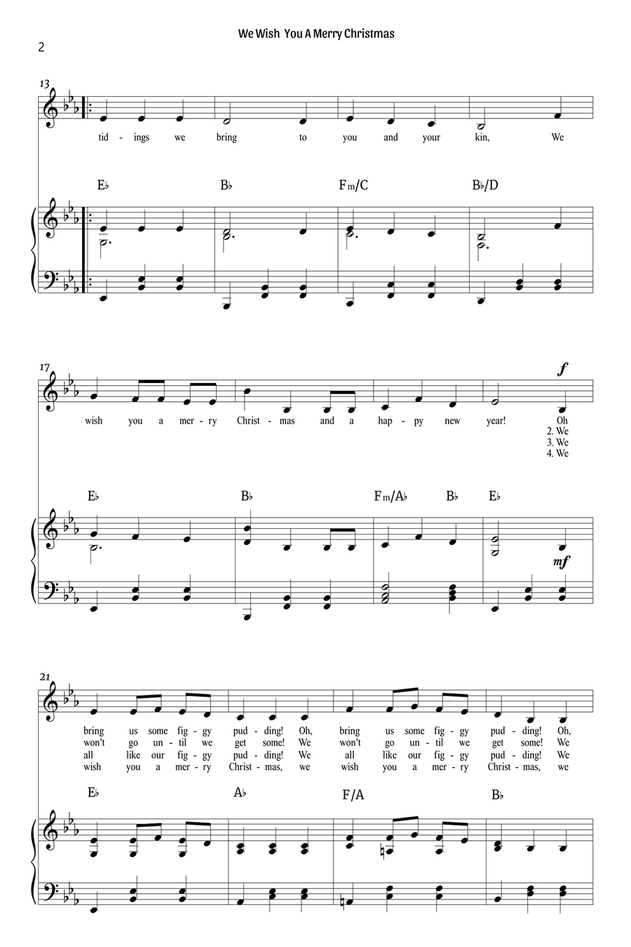 We Wish You A Merry Christmas (voice and piano – Eb major) Voice Solo scores gallery preview page 2