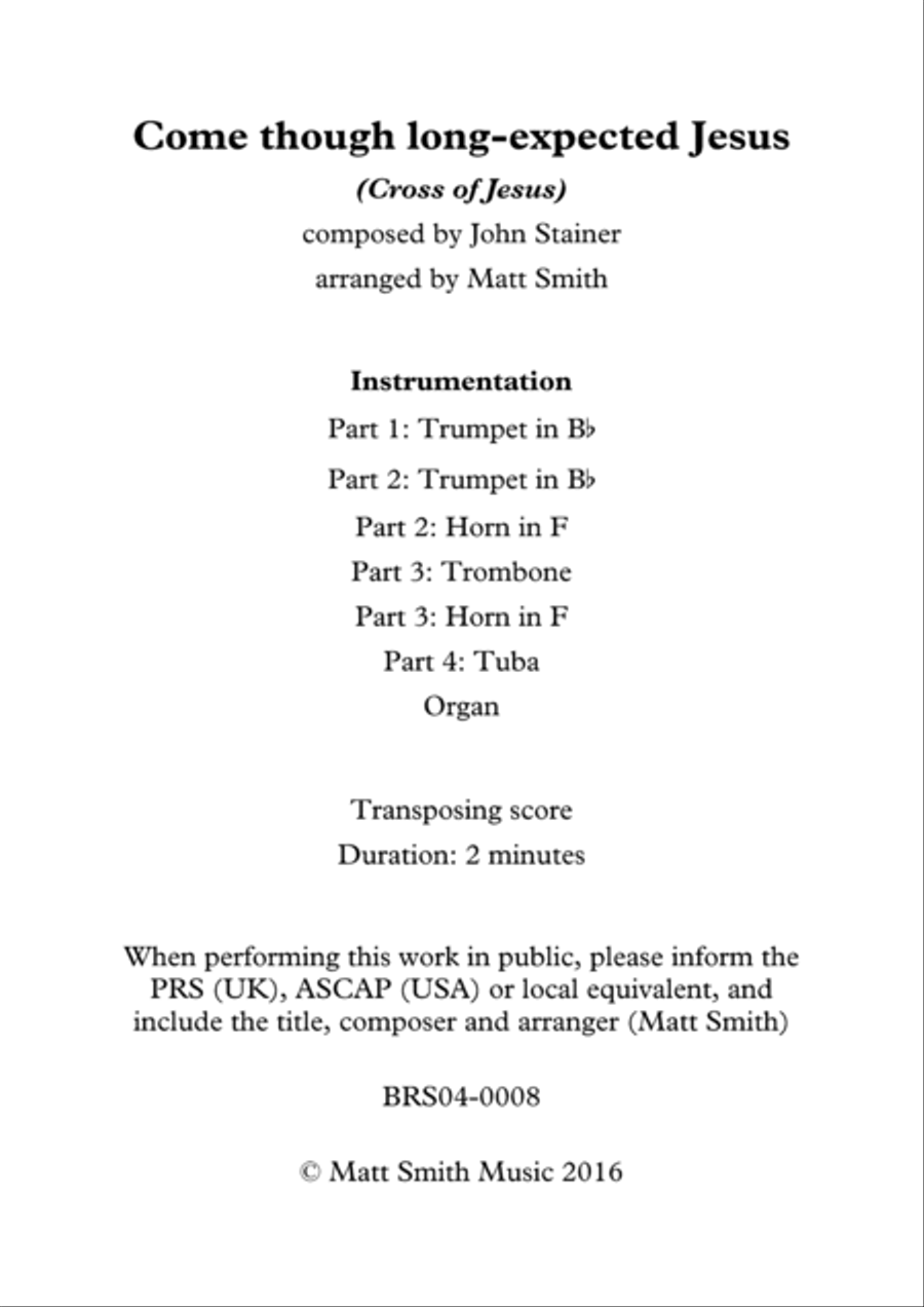 Come thou long-expected Jesus (Cross of Jesus) by John Stainer - BRASS QUARTET/QUINTET & ORGAN Horn scores gallery preview page 2