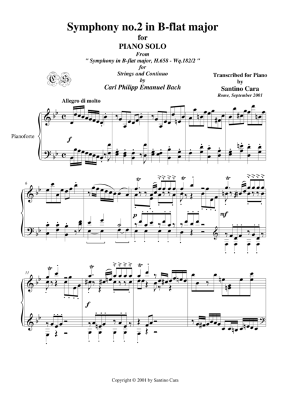 Bach C.P.E. Symphony No.2 in B-flat major - Piano version Piano Solo scores gallery preview page 1