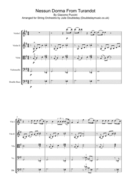 Puccini: Nessun Dorma for String Orchestra - Score and parts
