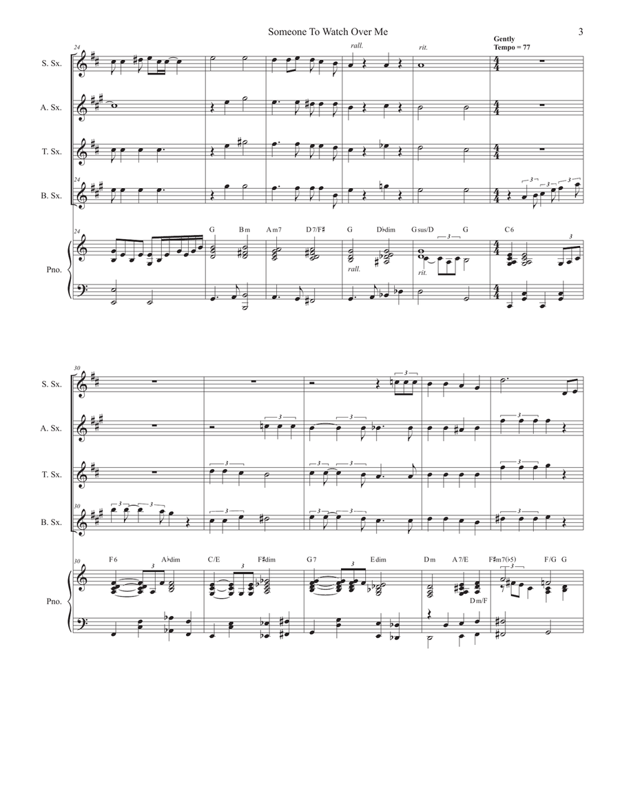 Someone To Watch Over Me Saxophone Quartet scores gallery preview page 3