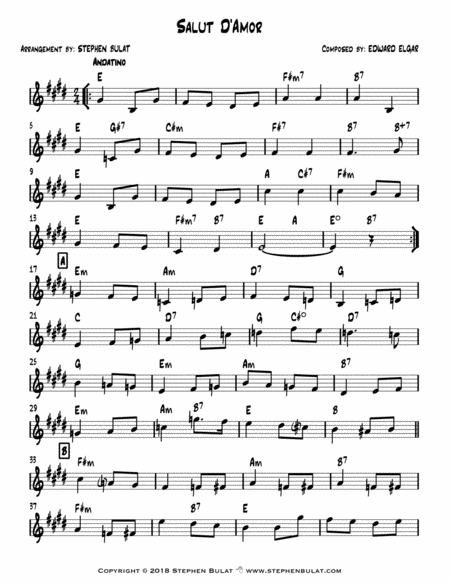 Salut D'Amor (Elgar) - Lead sheet in original key of E