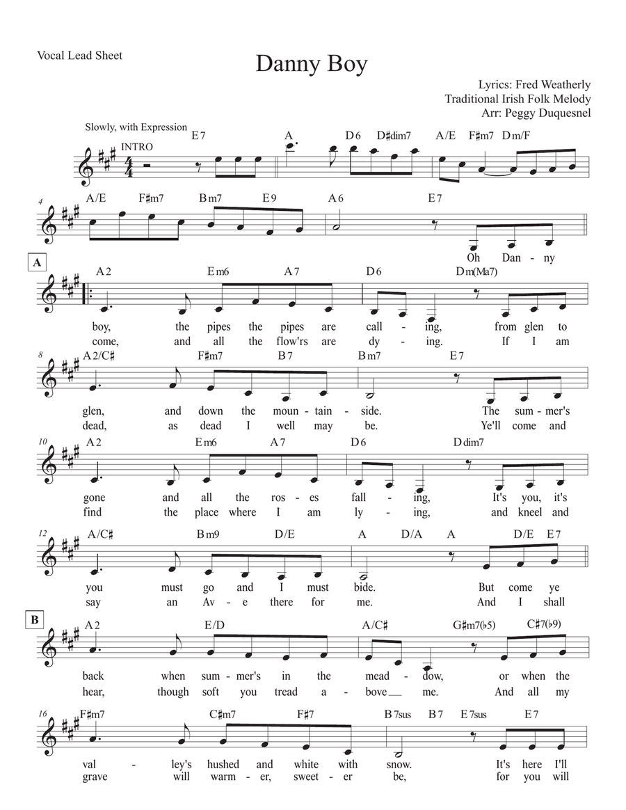 Danny Boy (Key of A) Piano scores gallery preview page 1