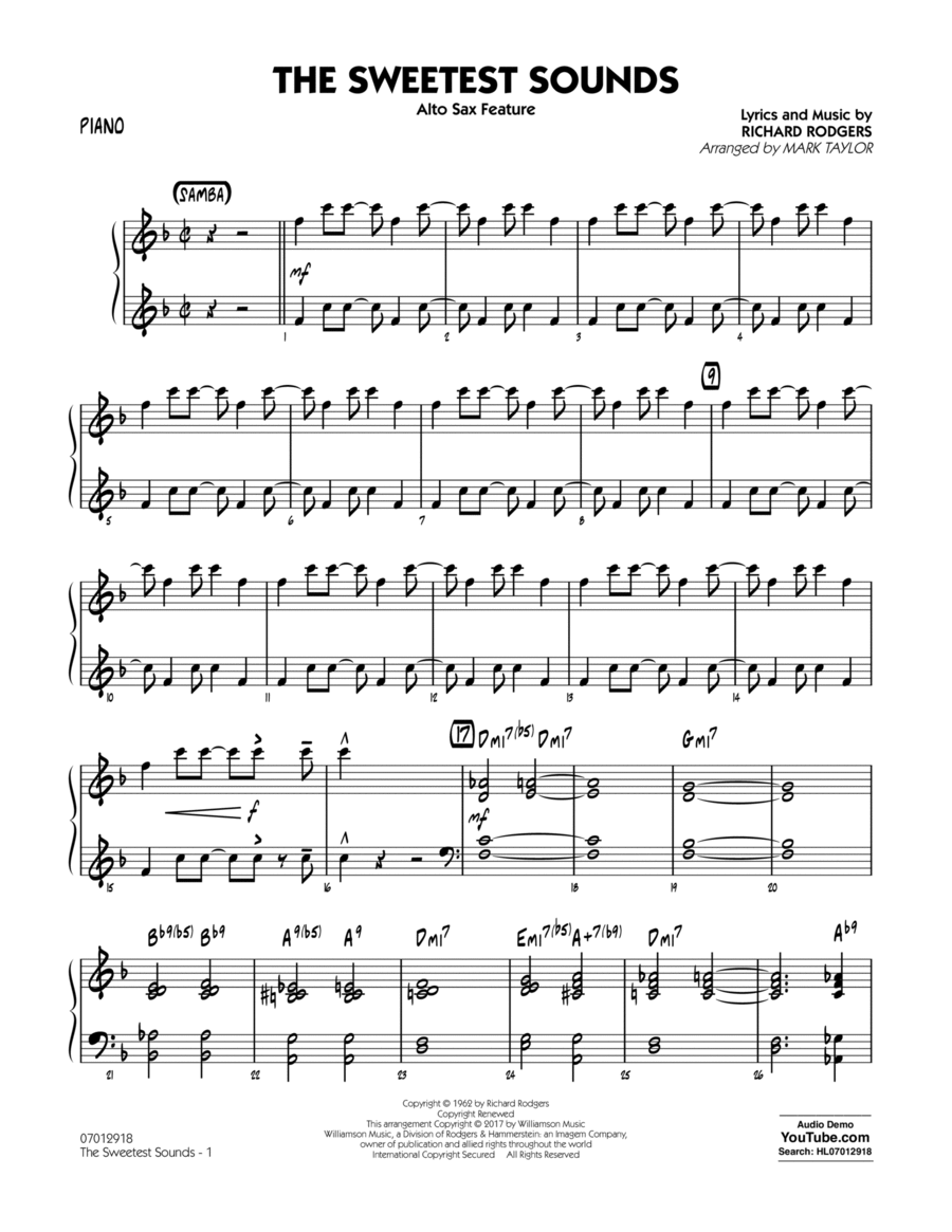 The Sweetest Sounds (Alto Sax Feature) - Piano Alto Saxophone scores gallery preview page 1