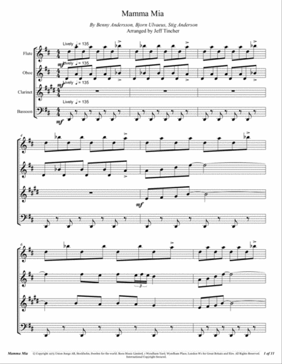 Mamma Mia Woodwind Quartet scores gallery preview page 2