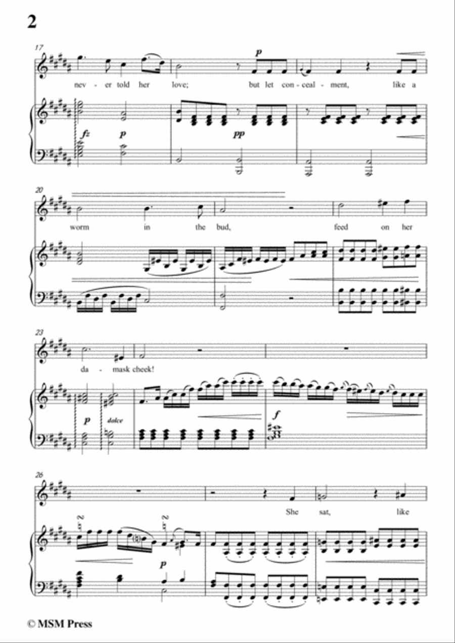 Haydn-She Never Told Her Love in B Major, for Voice and Piano Voice Solo scores gallery preview page 4