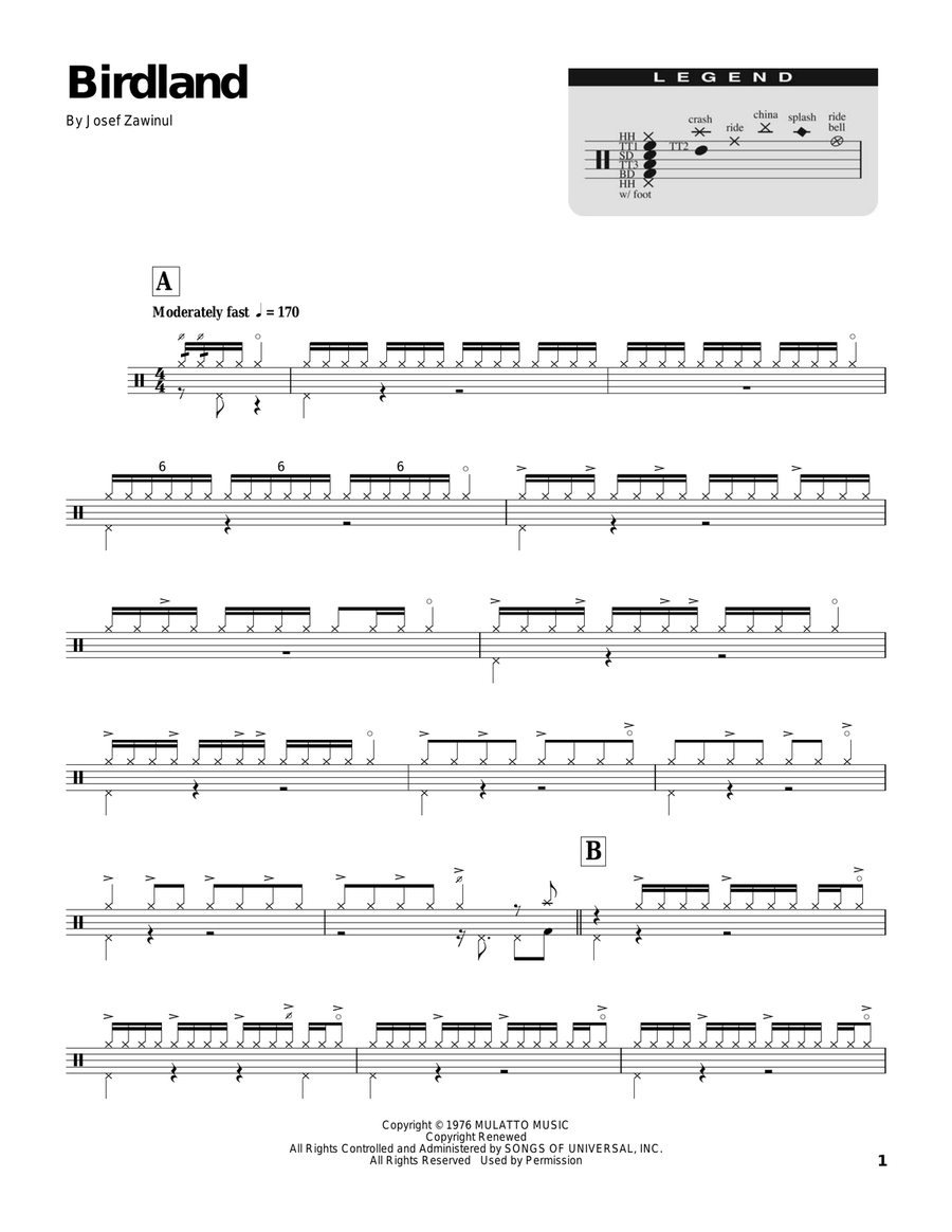 Birdland Drum Set scores gallery preview page 1