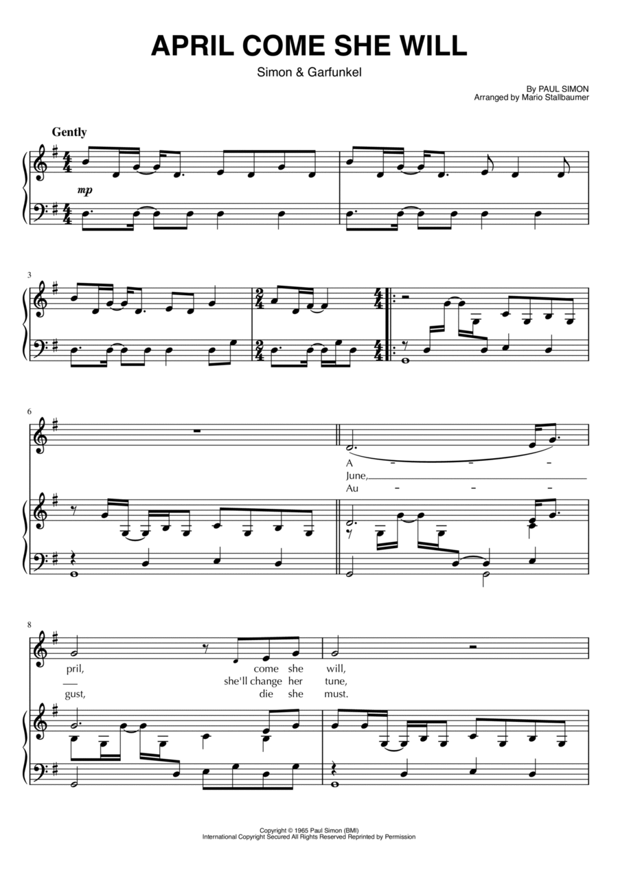 April Come She Will Voice scores gallery preview page 1