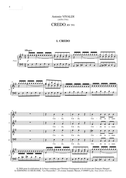 Credo Rv 591 (Choeur / Piano)