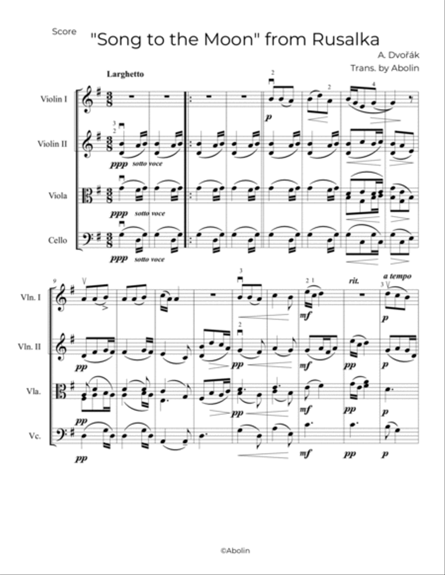 Dvorak: Song to the Moon from Rusalka - String Quartet String Quartet scores gallery preview page 2