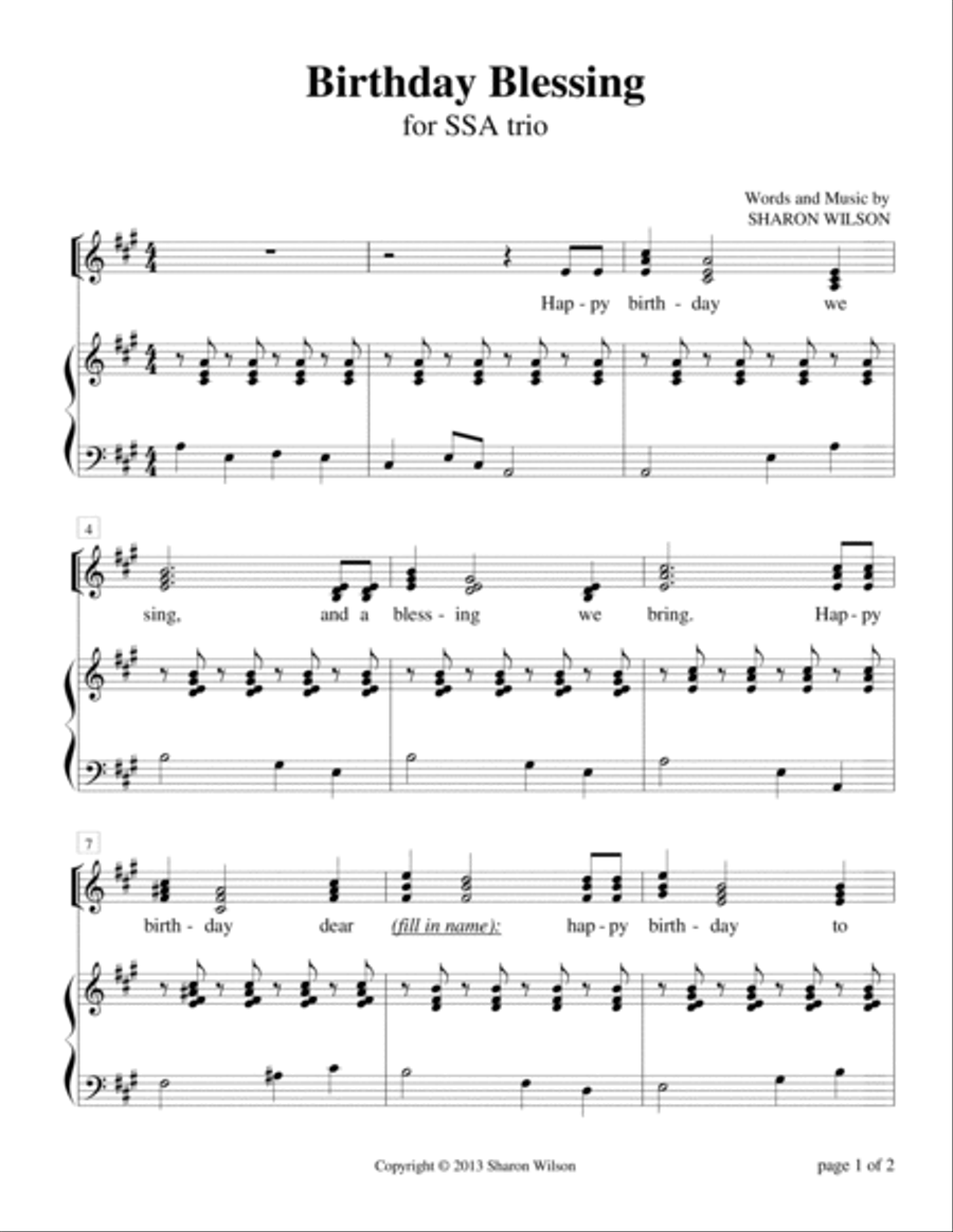 Birthday Blessing (for SSA trio) SSA scores gallery preview page 2