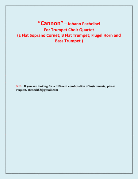 Canon - Johann Pachebel (Trumpet Choir Quartet) - E Flat Soprano Cornet; B Flat Trumpet; Flugelhorn image number null