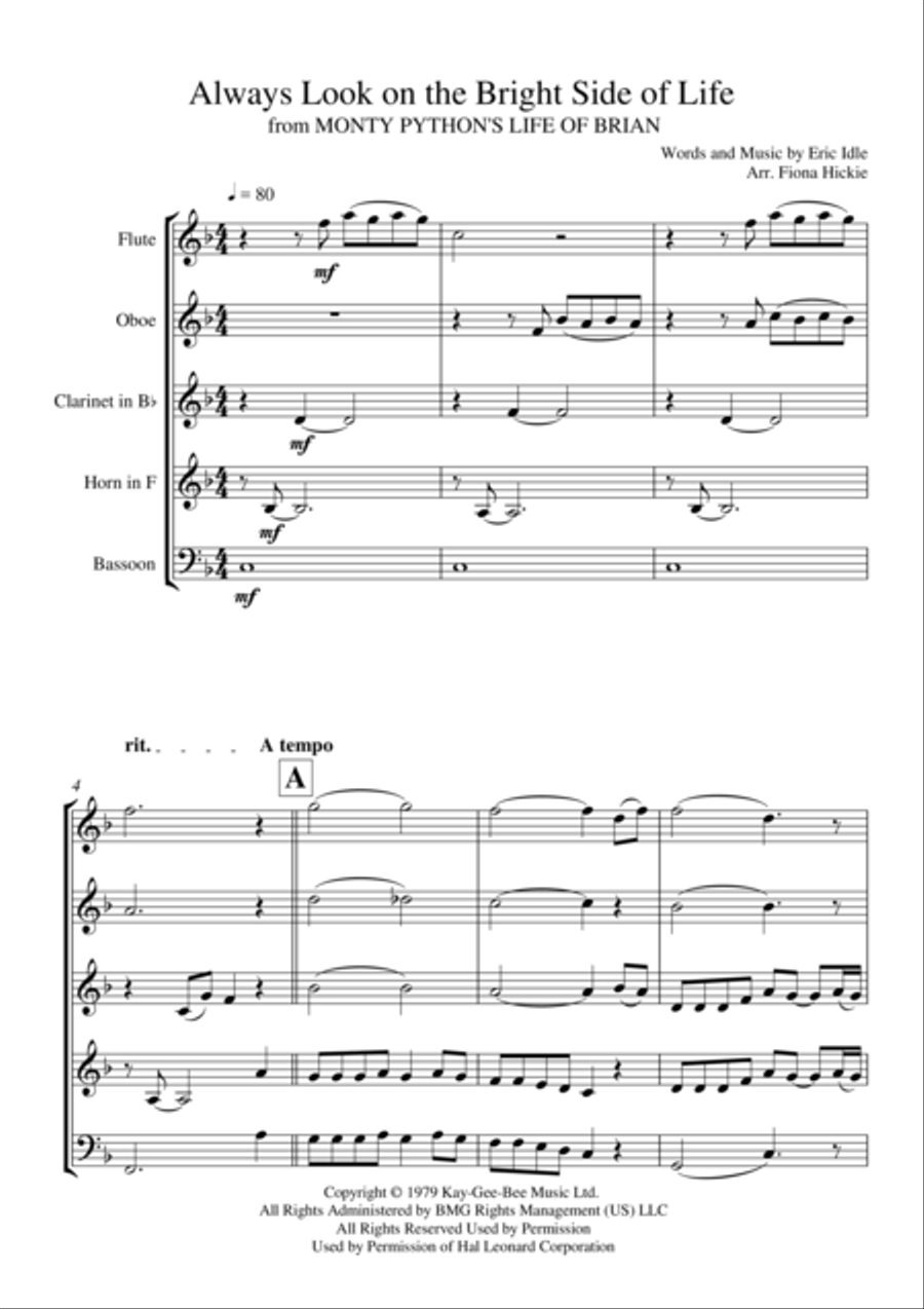Always Look On The Bright Side Of Life Woodwind Quintet scores gallery preview page 2