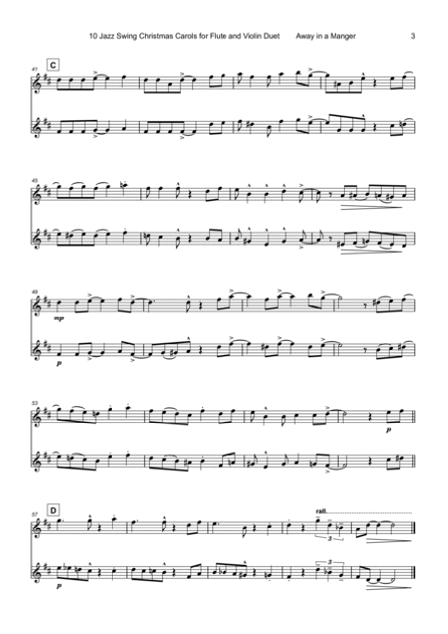 10 Jazz Swing Carols for Flute and Violin Duet Flute scores gallery preview page 5