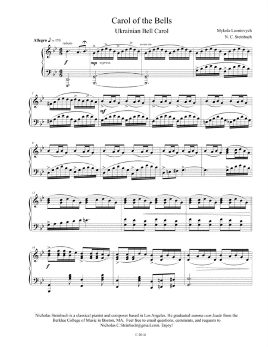 Carol of the Bells Piano Piano Solo scores gallery preview page 1