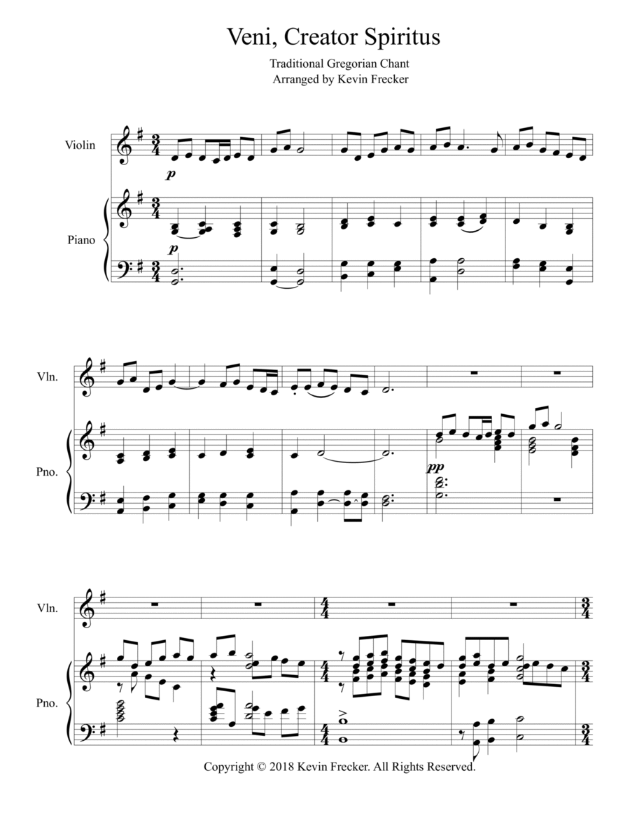 Veni, Creator Spiritus Violin Solo scores gallery preview page 1