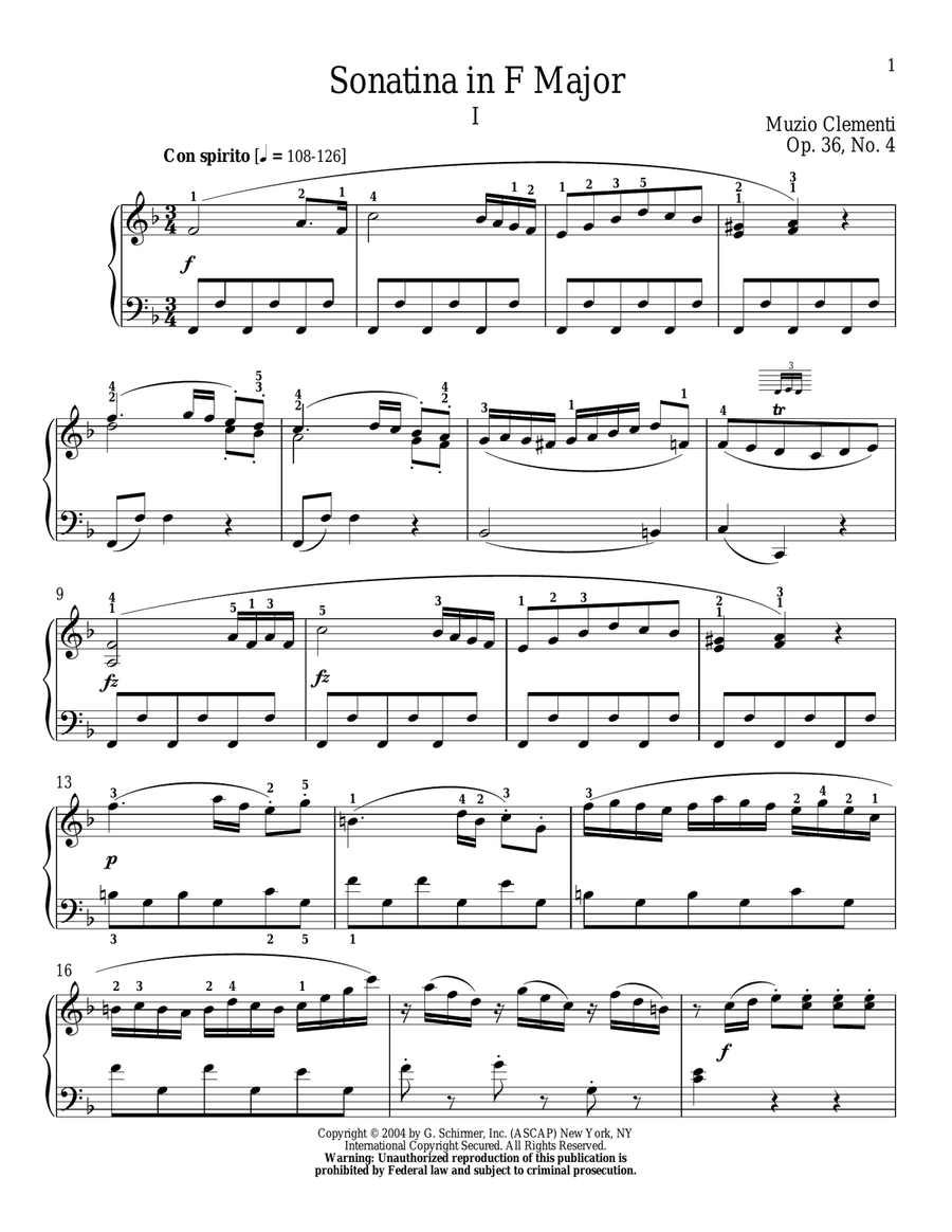 Sonatina In F Major, Op. 36, No. 4 Piano Solo scores gallery preview page 1