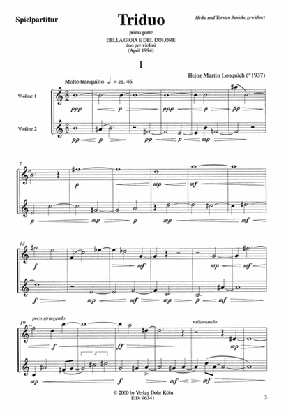 Triduo prima parte "Della gioia e del dolore" (1994) -Duo per Violini-