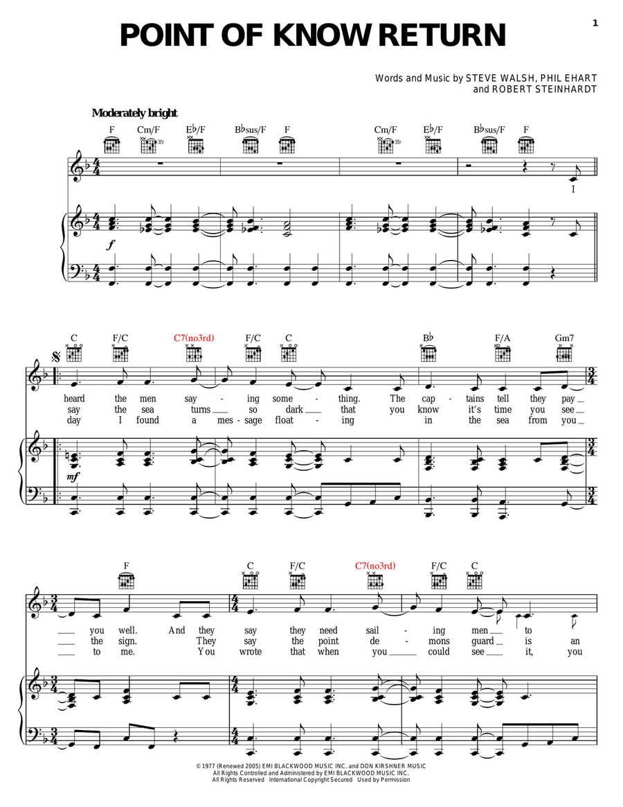 Point Of Know Return Piano, Vocal, Guitar scores gallery preview page 1
