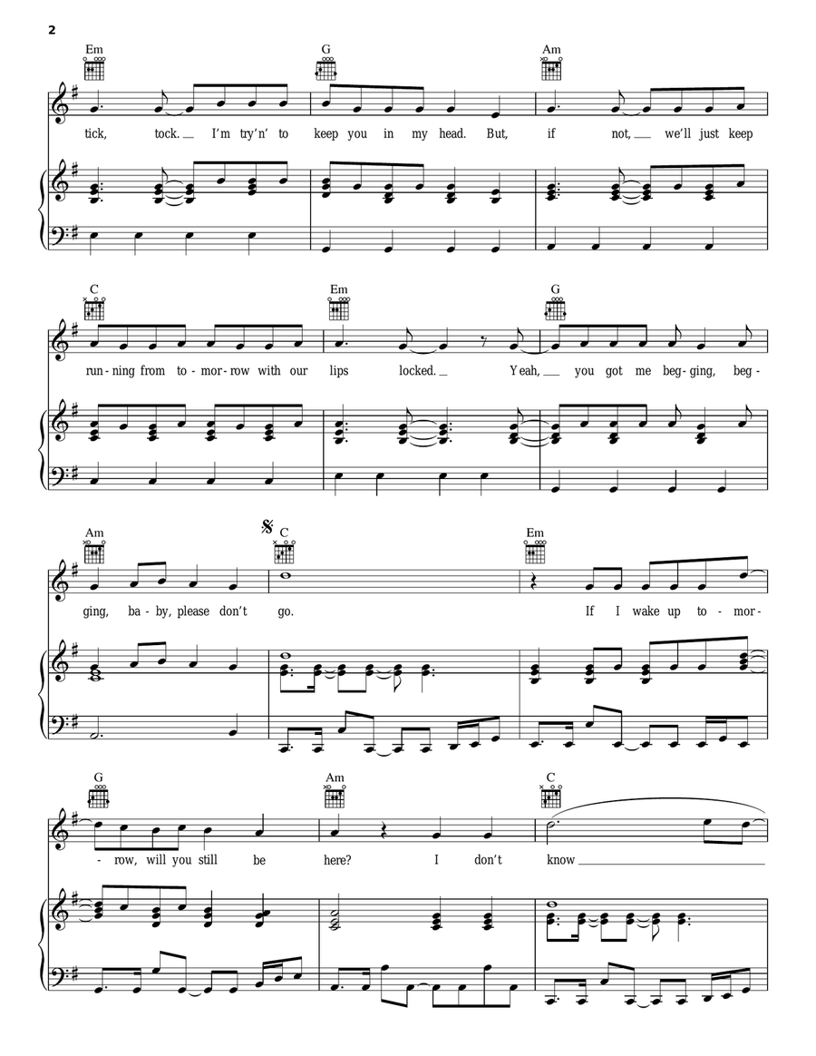 Please Don't Go Piano, Vocal, Guitar scores gallery preview page 2