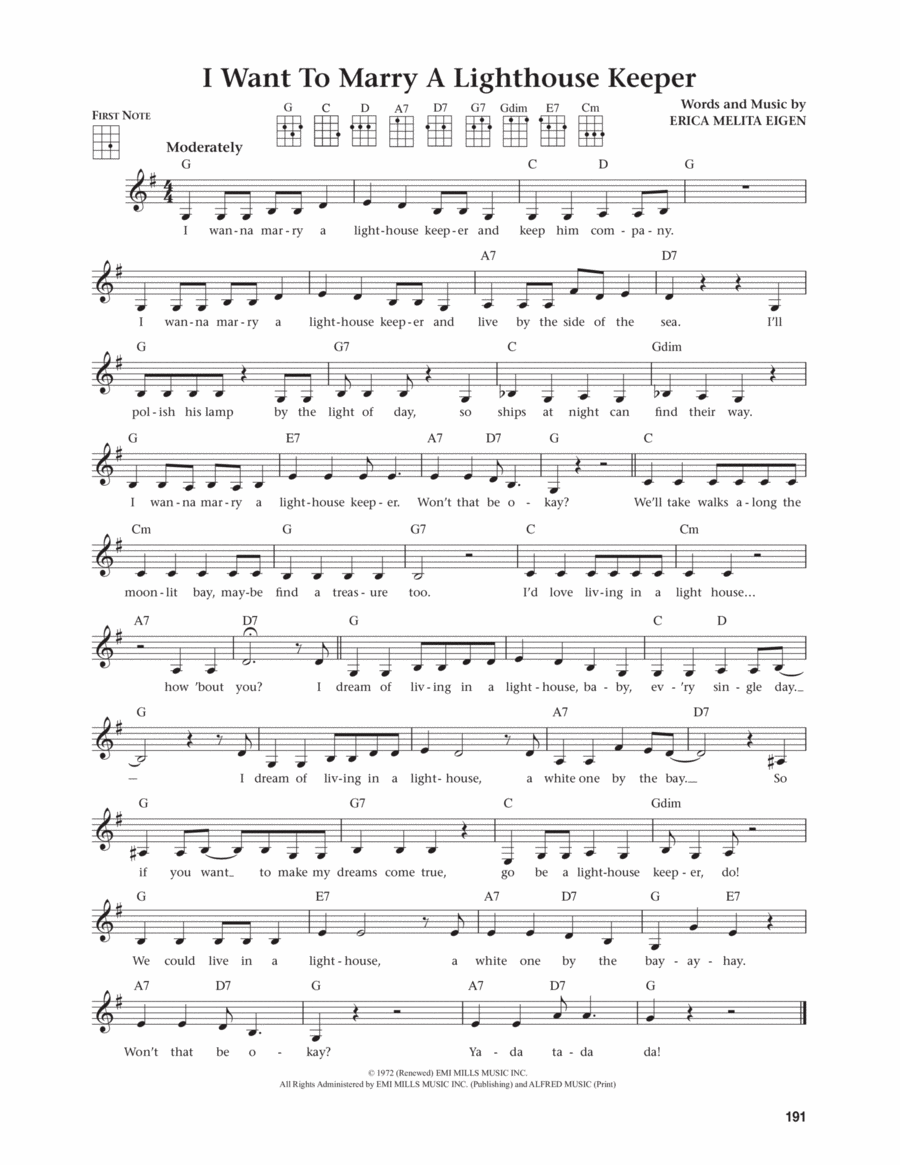 I Want To Marry A Lighthouse Keeper (from The Daily Ukulele) (arr. Jim Beloff) Ukulele scores gallery preview page 1