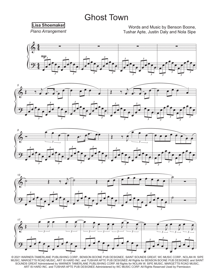 Ghost Town Piano Solo scores gallery preview page 1