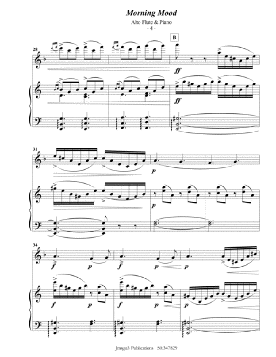 Grieg: Morning Mood from Peer Gynt Suite for Alto Flute & Piano Flute Solo scores gallery preview page 5