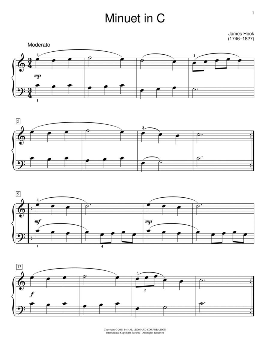 Minuet In C Piano Method scores gallery preview page 1