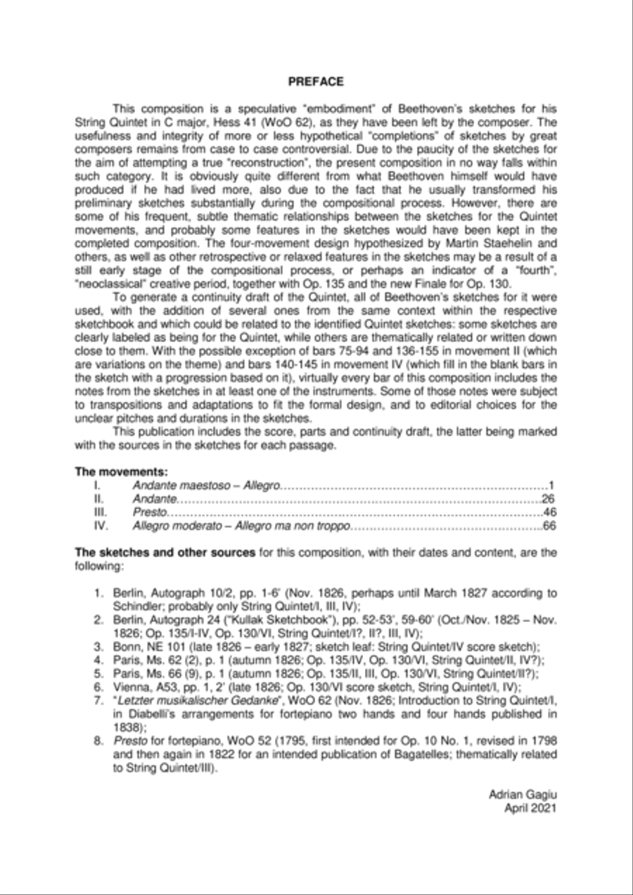 String Quintet based on Beethoven's sketches, op. 79 String Quartet scores gallery preview page 2