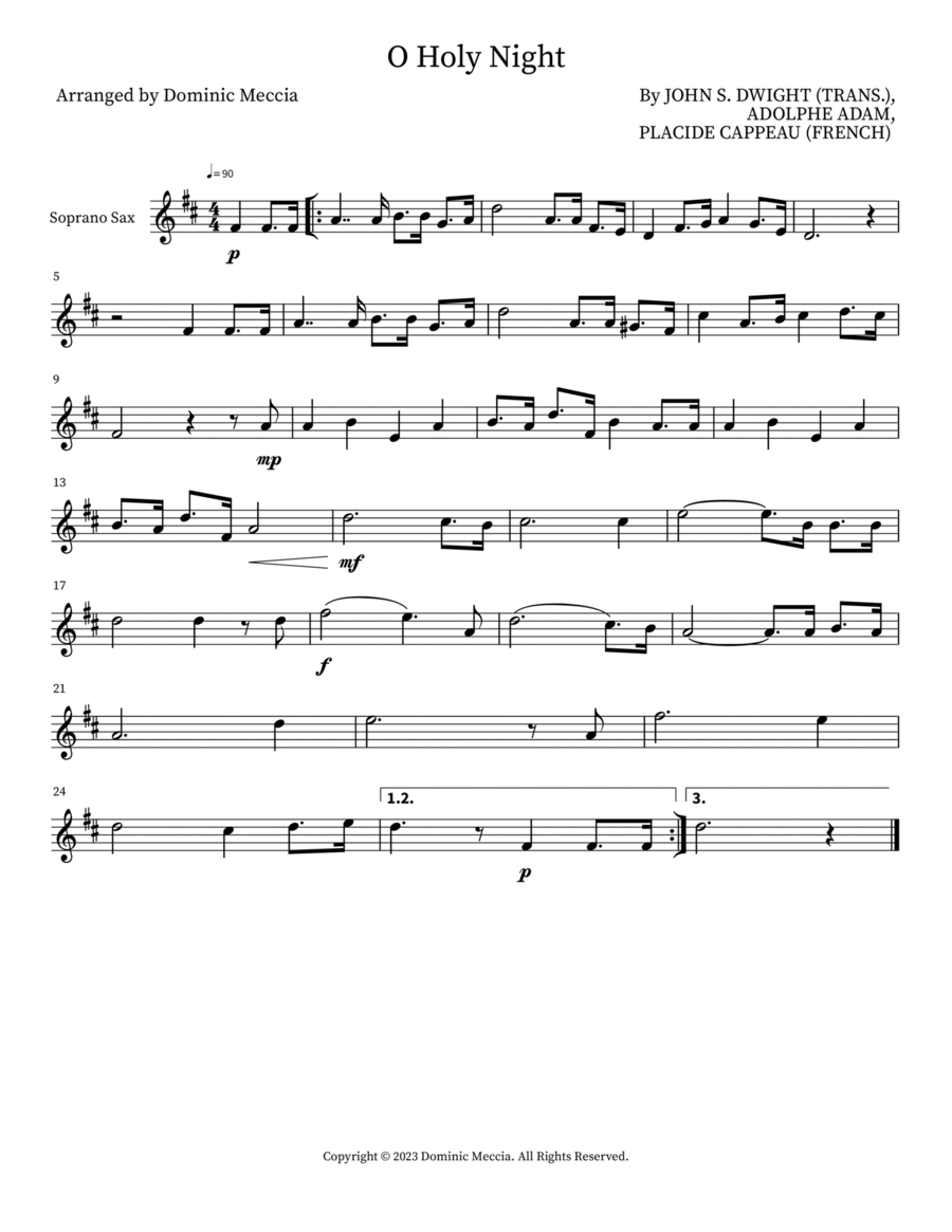 O Holy Night Soprano Saxophone scores gallery preview page 1
