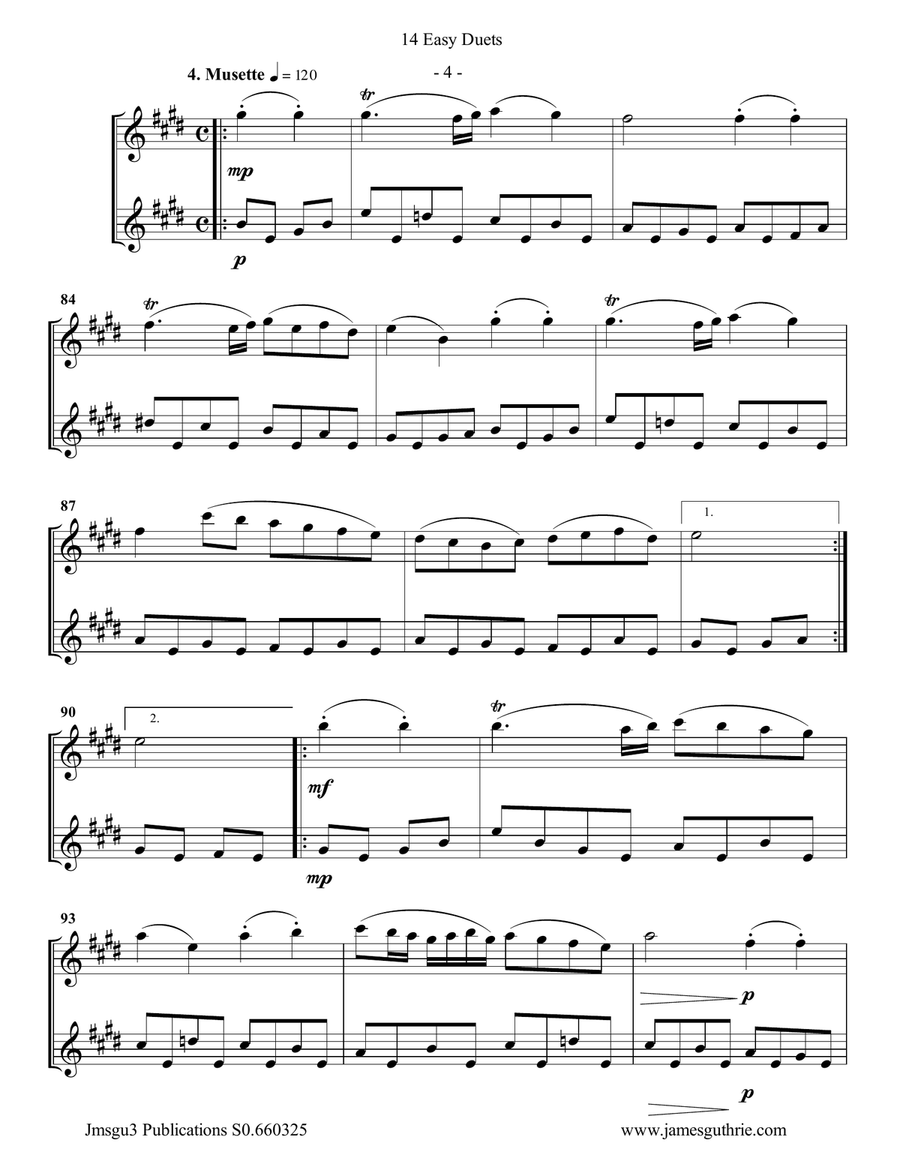 Bach: 14 Easy Duets for Alto & Baritone Sax Woodwind Duet scores gallery preview page 4