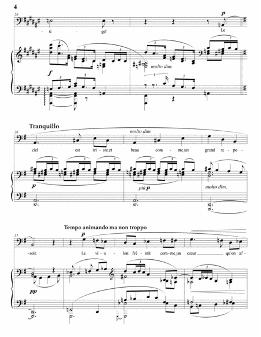 DEBUSSY: Harmonie du soir (transposed to F-sharp major, bass clef) Voice scores gallery preview page 5
