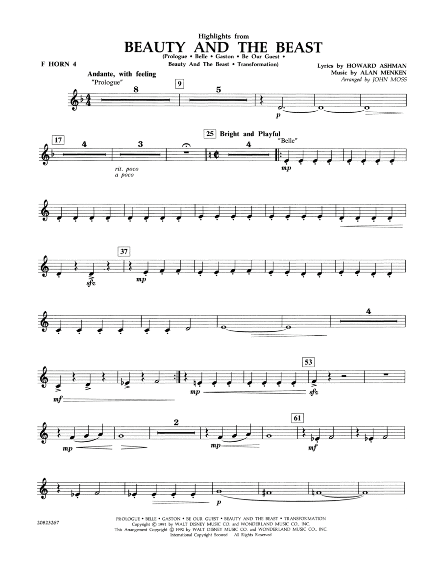 Highlights from Beauty and the Beast - F Horn 4